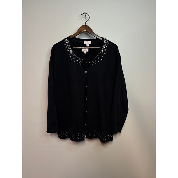 Quacker Factory Button Front Cardigan & matching Short Sleeve Shell Black 2X - Picture 10 of 11